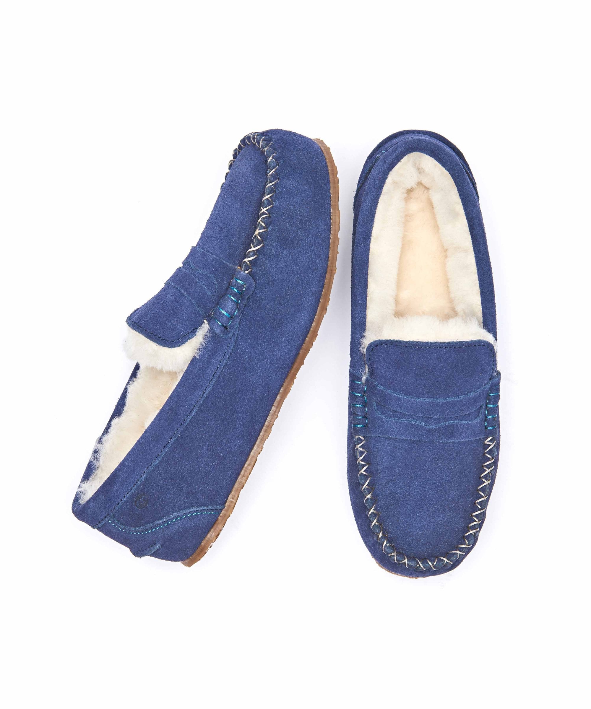 Mens Loafer Slippers Blue Suede Shearling Moc Toe New Men main image 3
