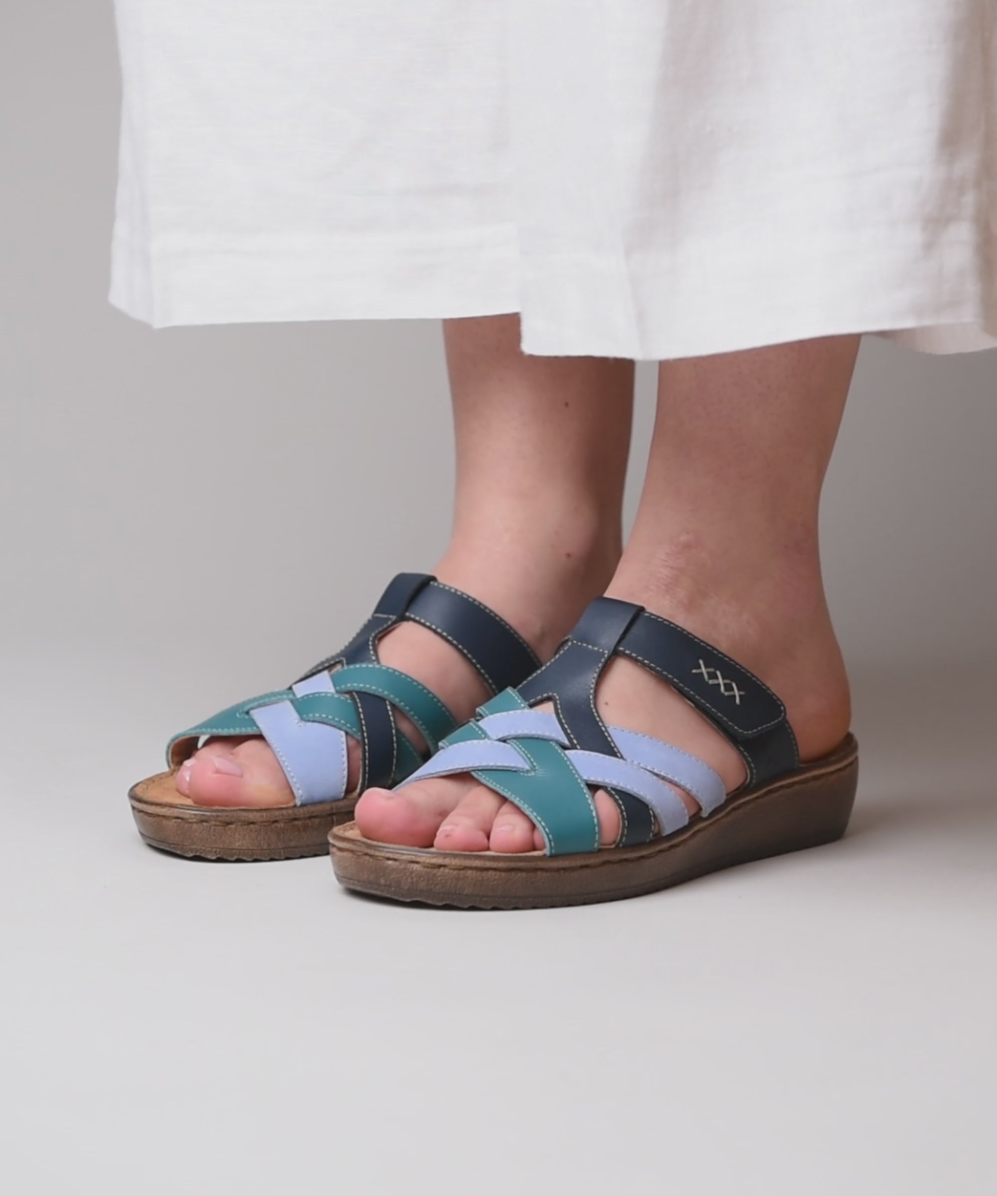 ZAHARA INDIGO MULTI LEATHER | Blue multi-coloured slip on sandals