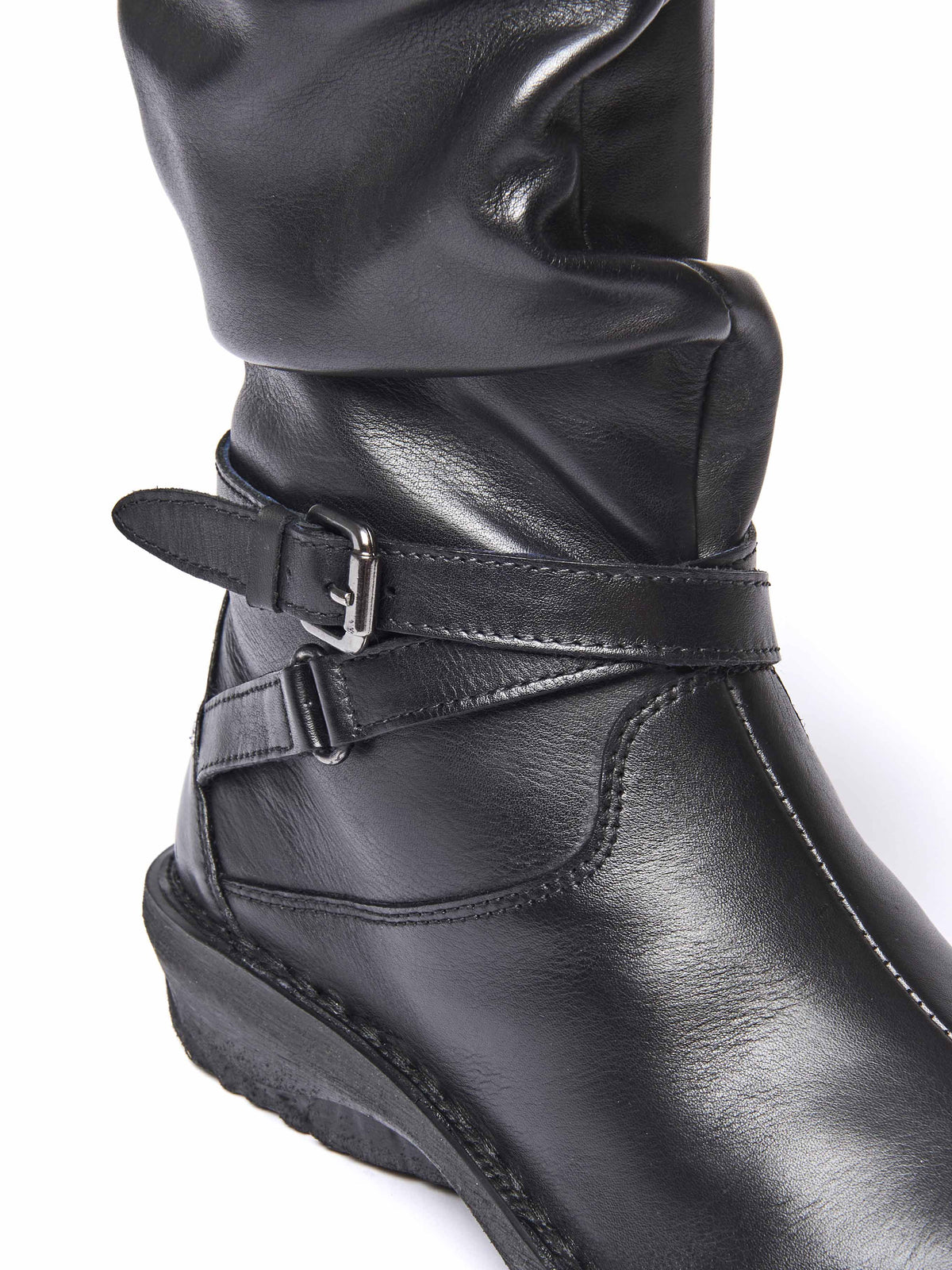 Black slouchy mid-length leather boots - TEACAKE BLACK