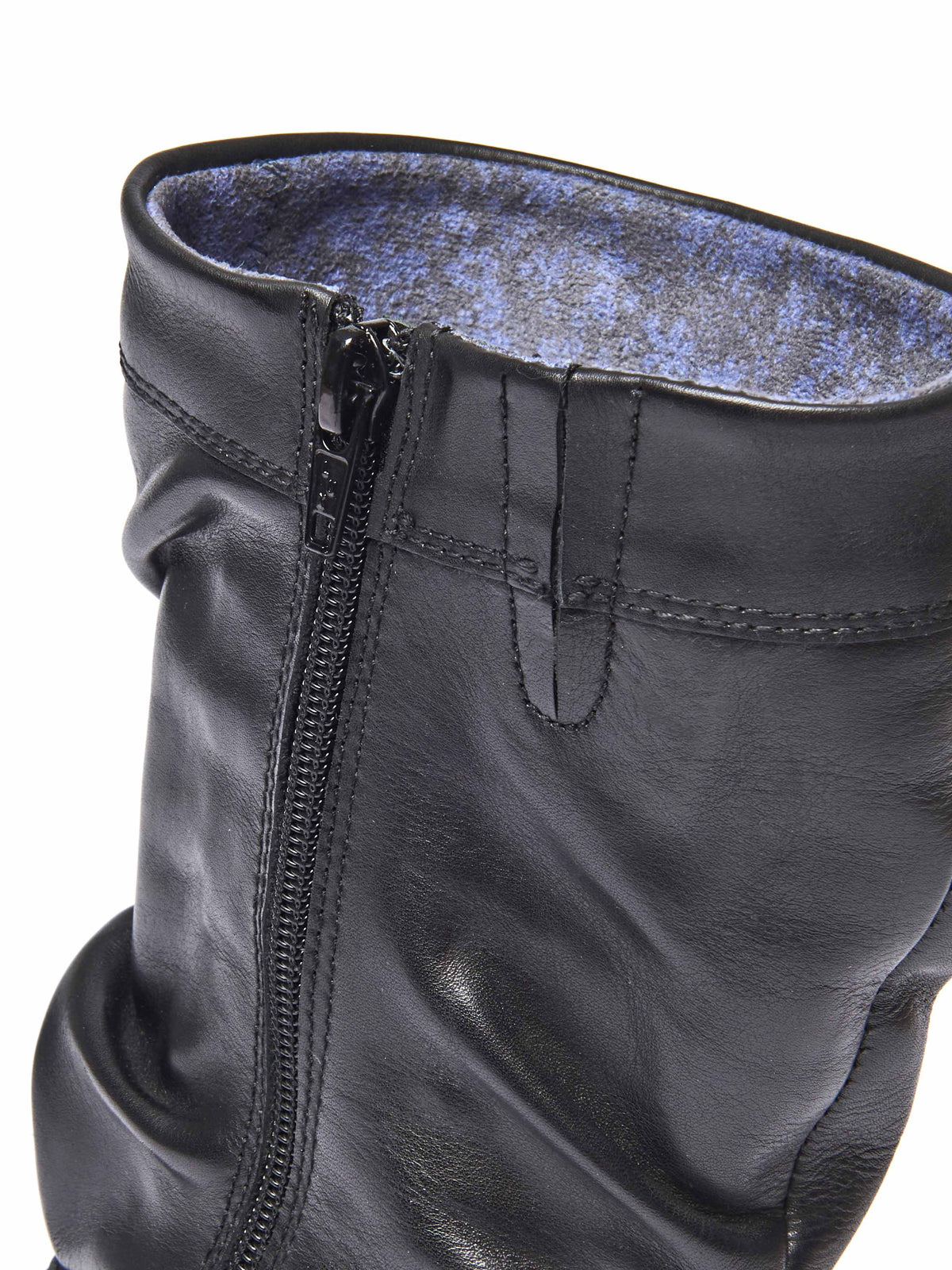Black slouchy mid-length leather boots - TEACAKE BLACK