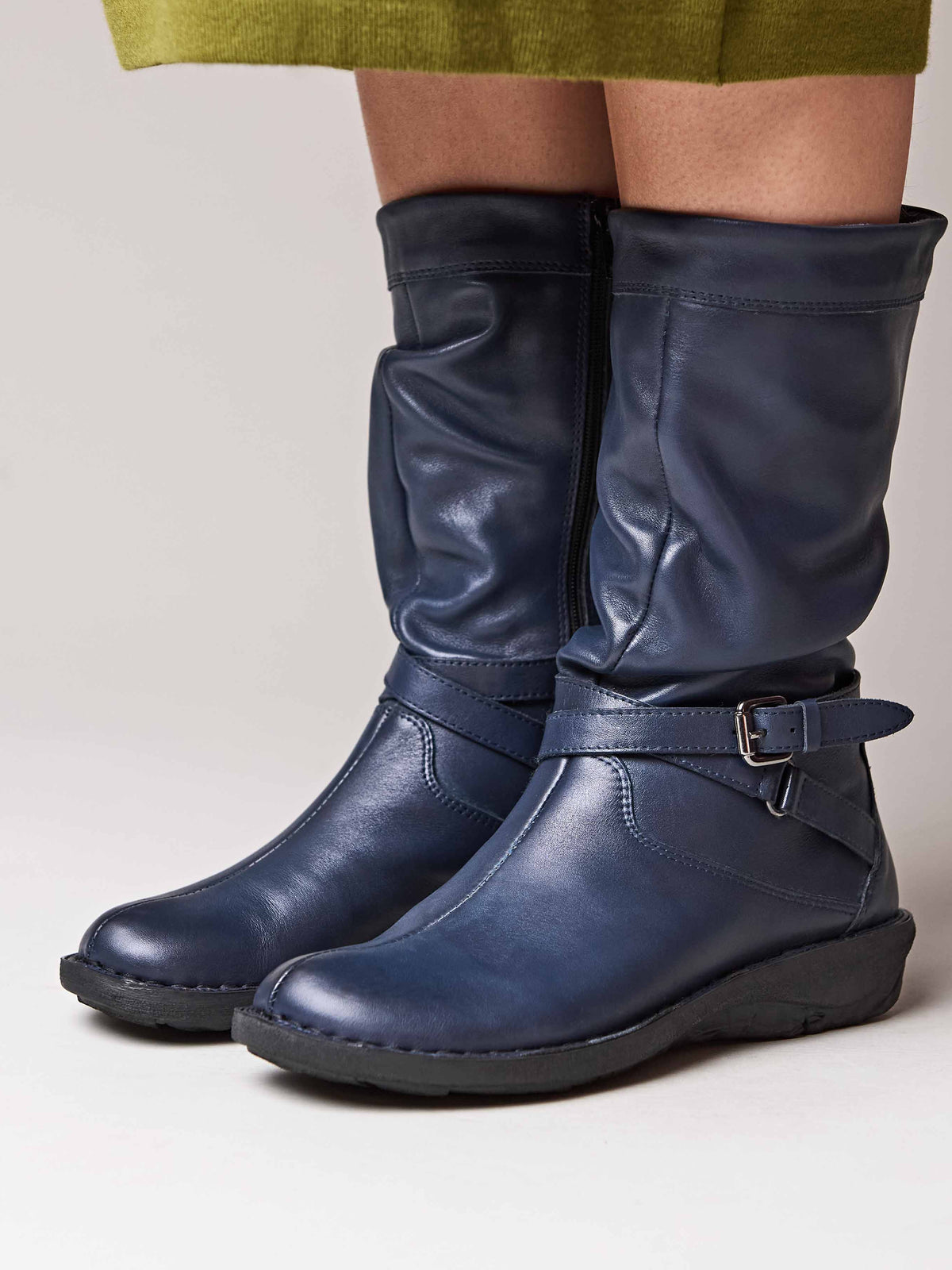 Blue slouchy mid-length leather boots - TEACAKE INDIGO