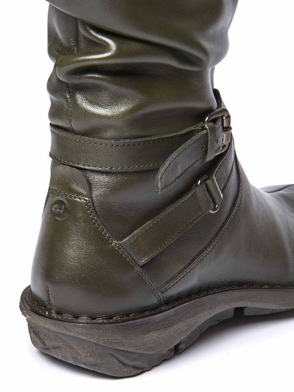 Green slouchy mid-length leather boots - TEACAKE OLIVE GREEN LEATHER