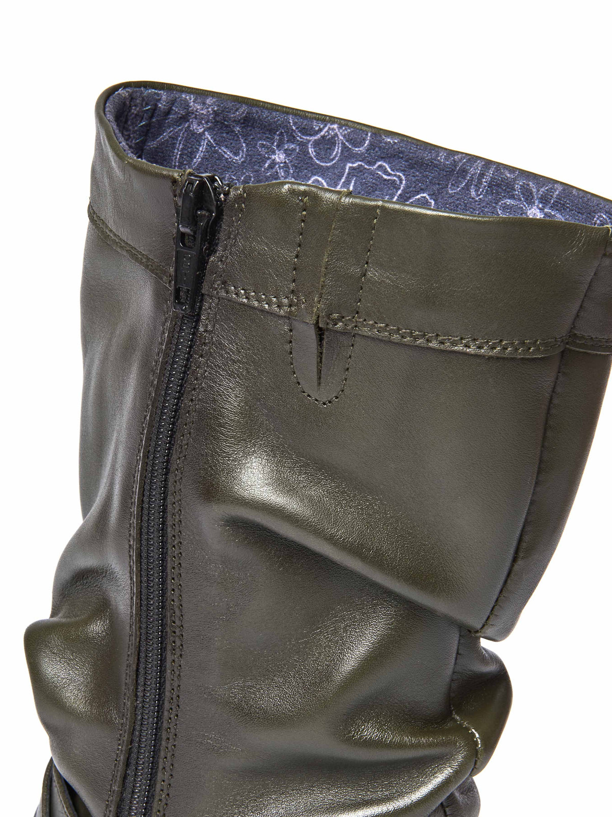 Green slouchy mid-length leather boots - TEACAKE OLIVE GREEN LEATHER