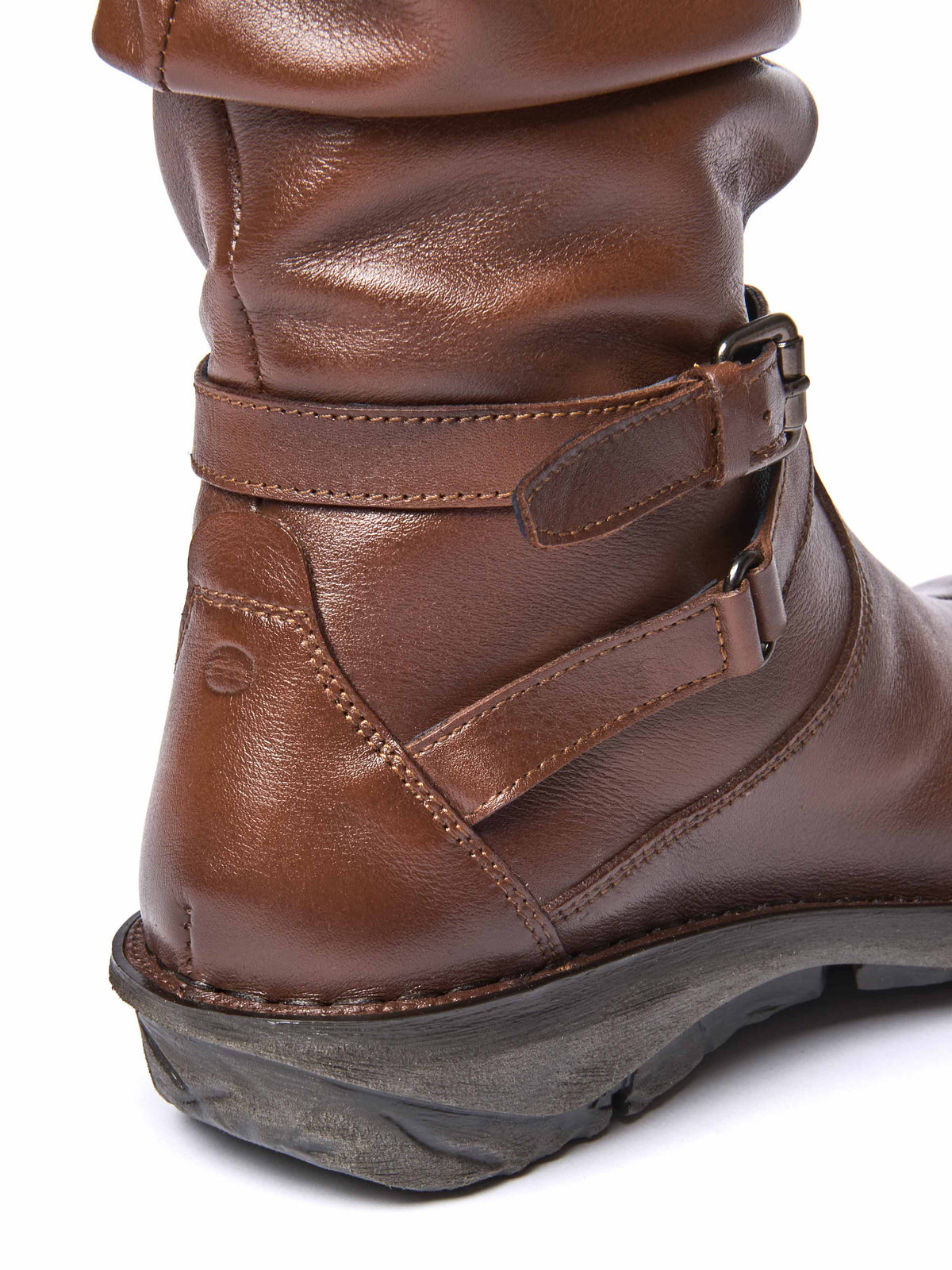 Brown slouchy mid-length leather boots - TEACAKE PECAN LEATHER
