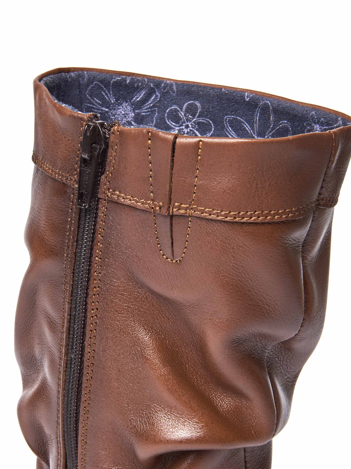 Brown slouchy mid-length leather boots - TEACAKE PECAN LEATHER