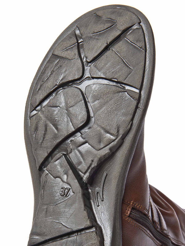 Brown slouchy mid-length leather boots - TEACAKE PECAN LEATHER