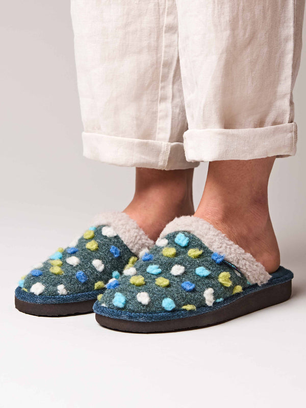 Blue colourful spotty mule slippers - MALIA 2 LAGOON