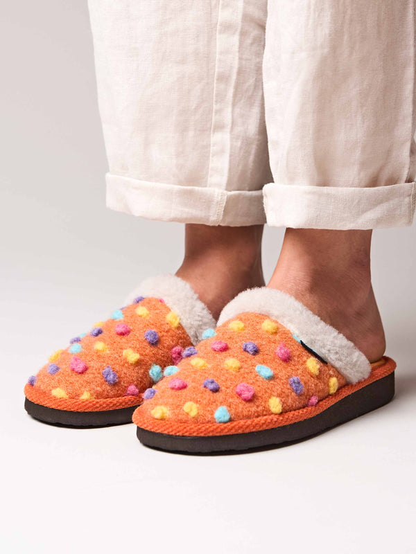 Orange colourful spotty mule slippers - MALIA 2 ORANGE