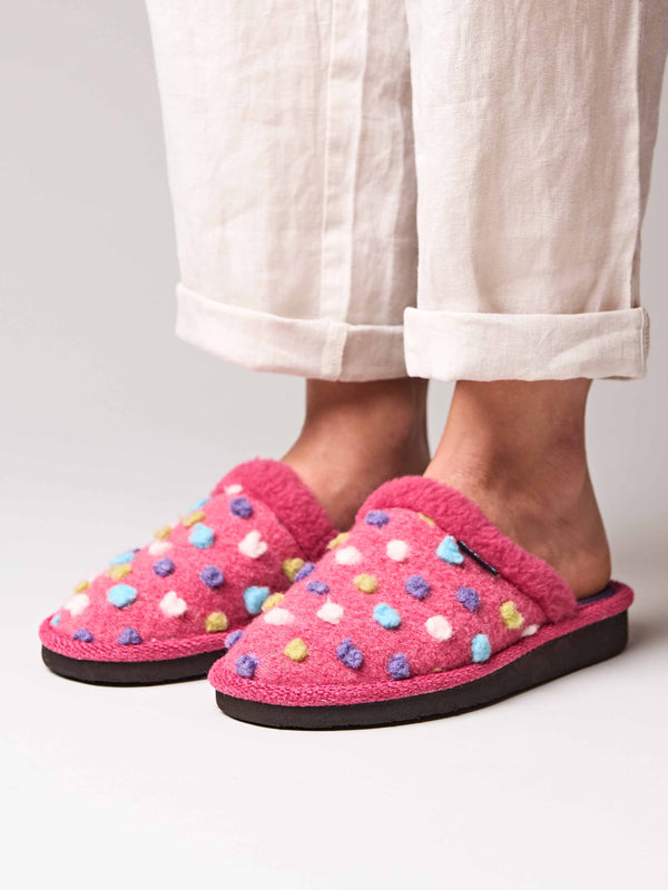 Pink colourful spotty mule slippers - MALIA 2 PINK