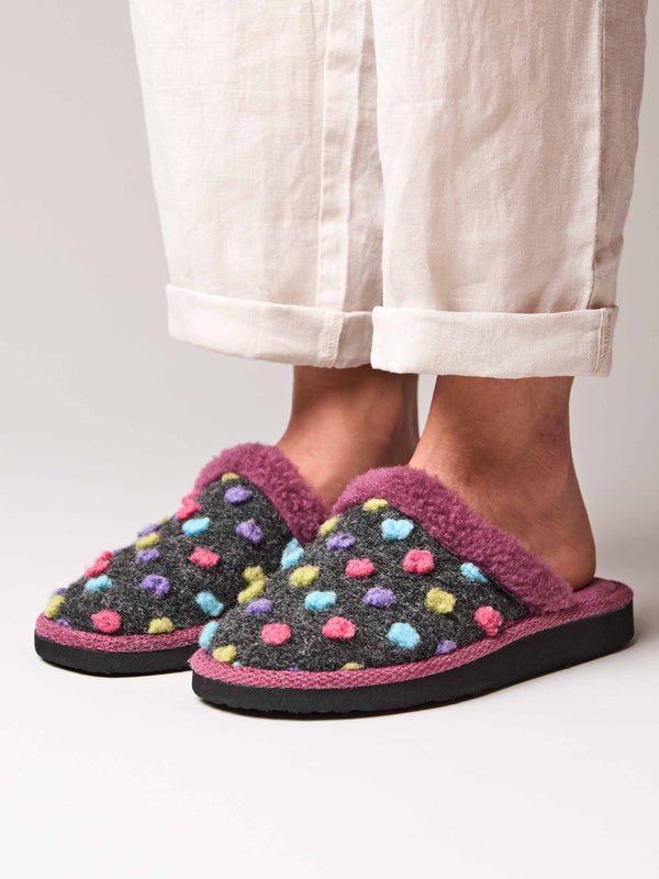 Grey colourful spotty mule slippers - MALIA 2 SHADOW