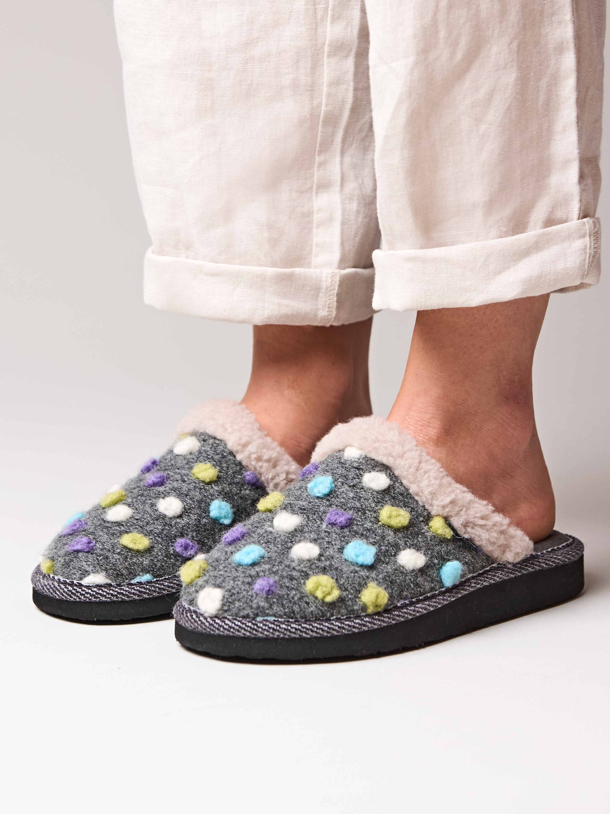 Grey colourful spotty mule slippers - MALIA 2 SLATE