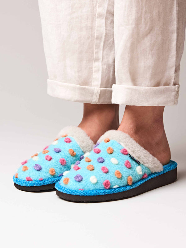 Blue colourful spotty mule slippers - MALIA 2 TURQUOISE