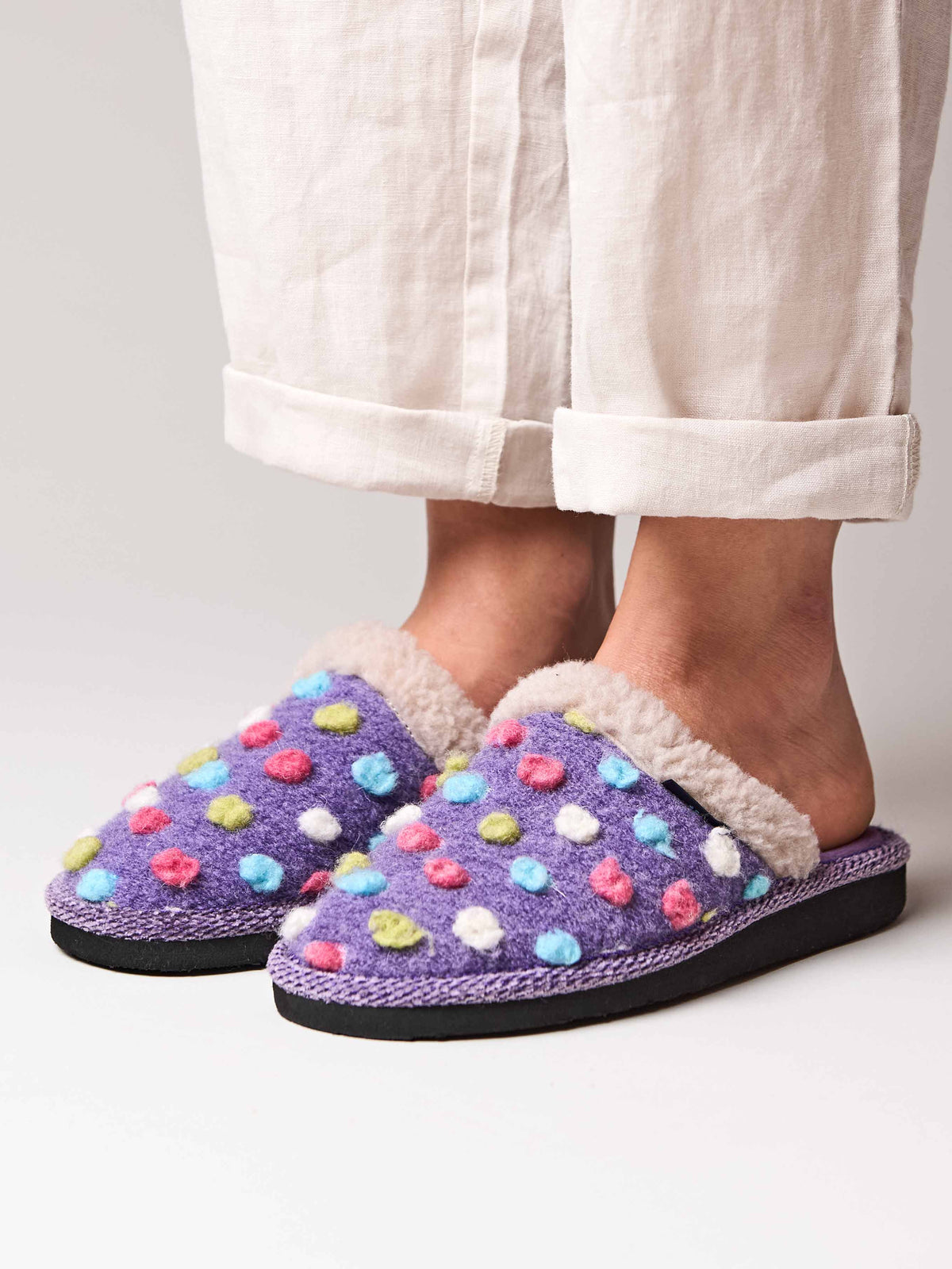 Purple colourful spotty mule slippers - MALIA 2 VIOLET