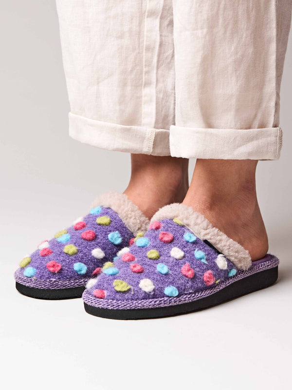 Purple colourful spotty mule slippers - MALIA 2 VIOLET