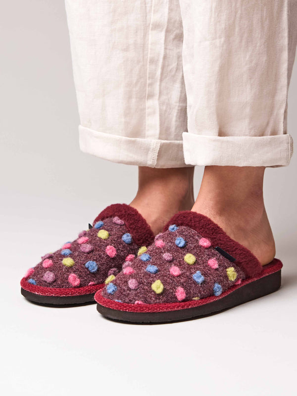 Red colourful spotty mule slippers - MALIA 2 ZINFANDEL RED
