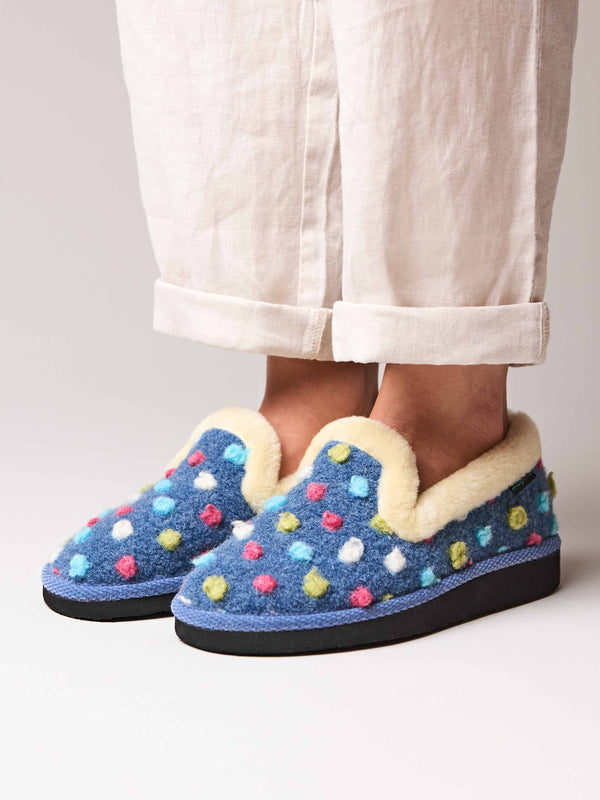 Blue classic colourful spotty slippers - PEANUT BRITTLE DENIM