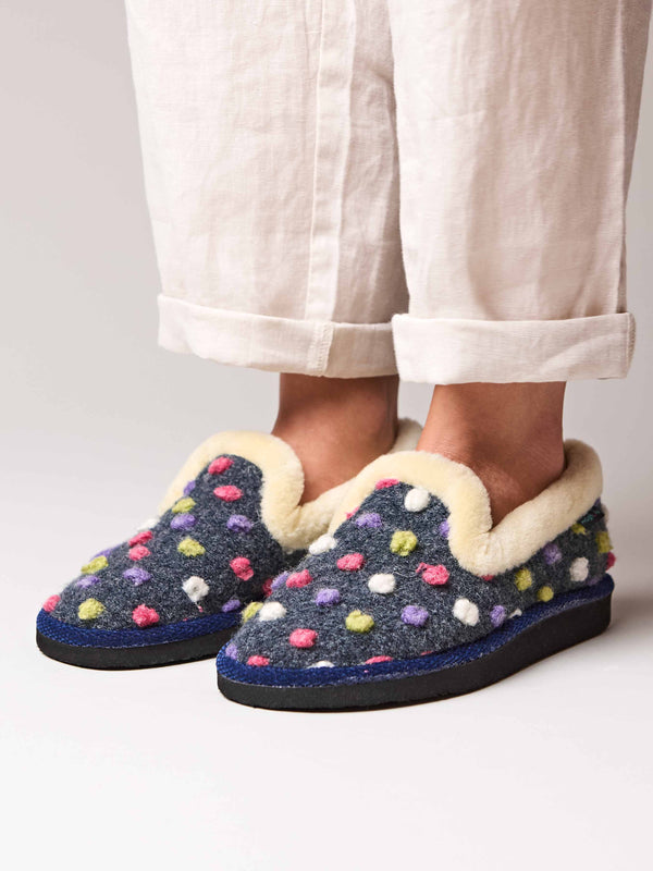Blue classic colourful spotty slippers - PEANUT BRITTLE INDIGO