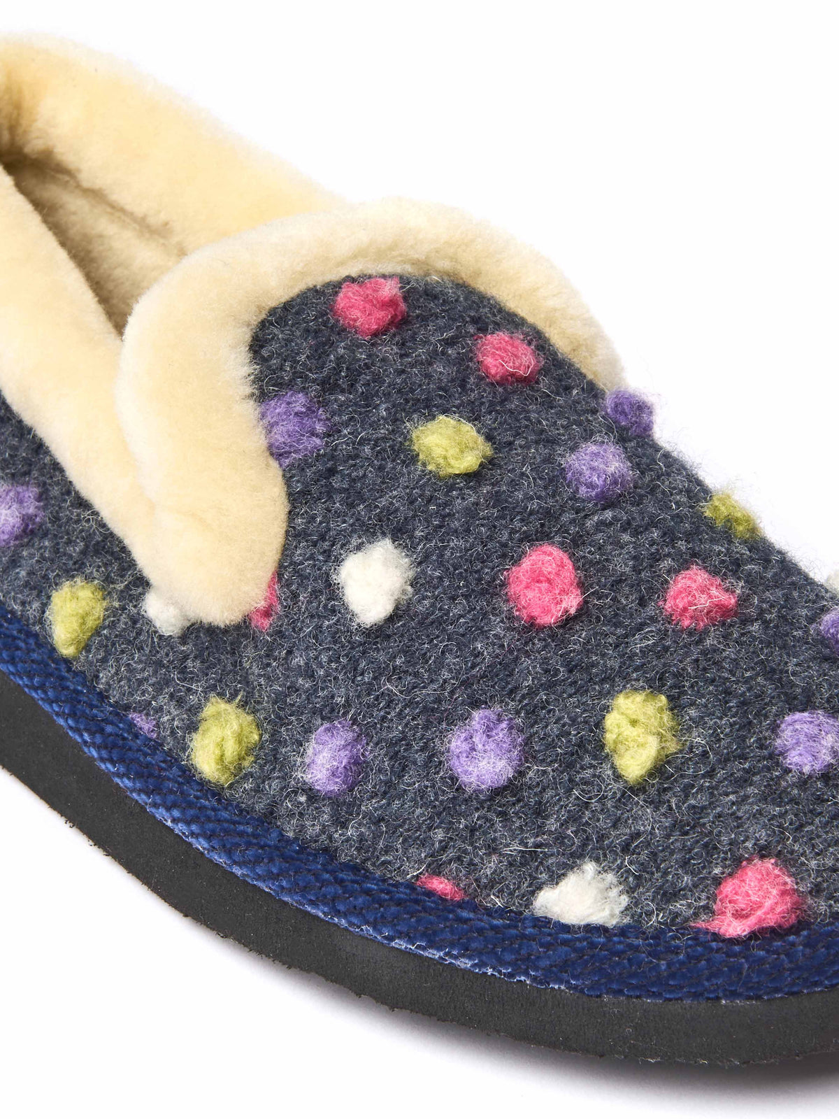 Blue classic colourful spotty slippers - PEANUT BRITTLE INDIGO