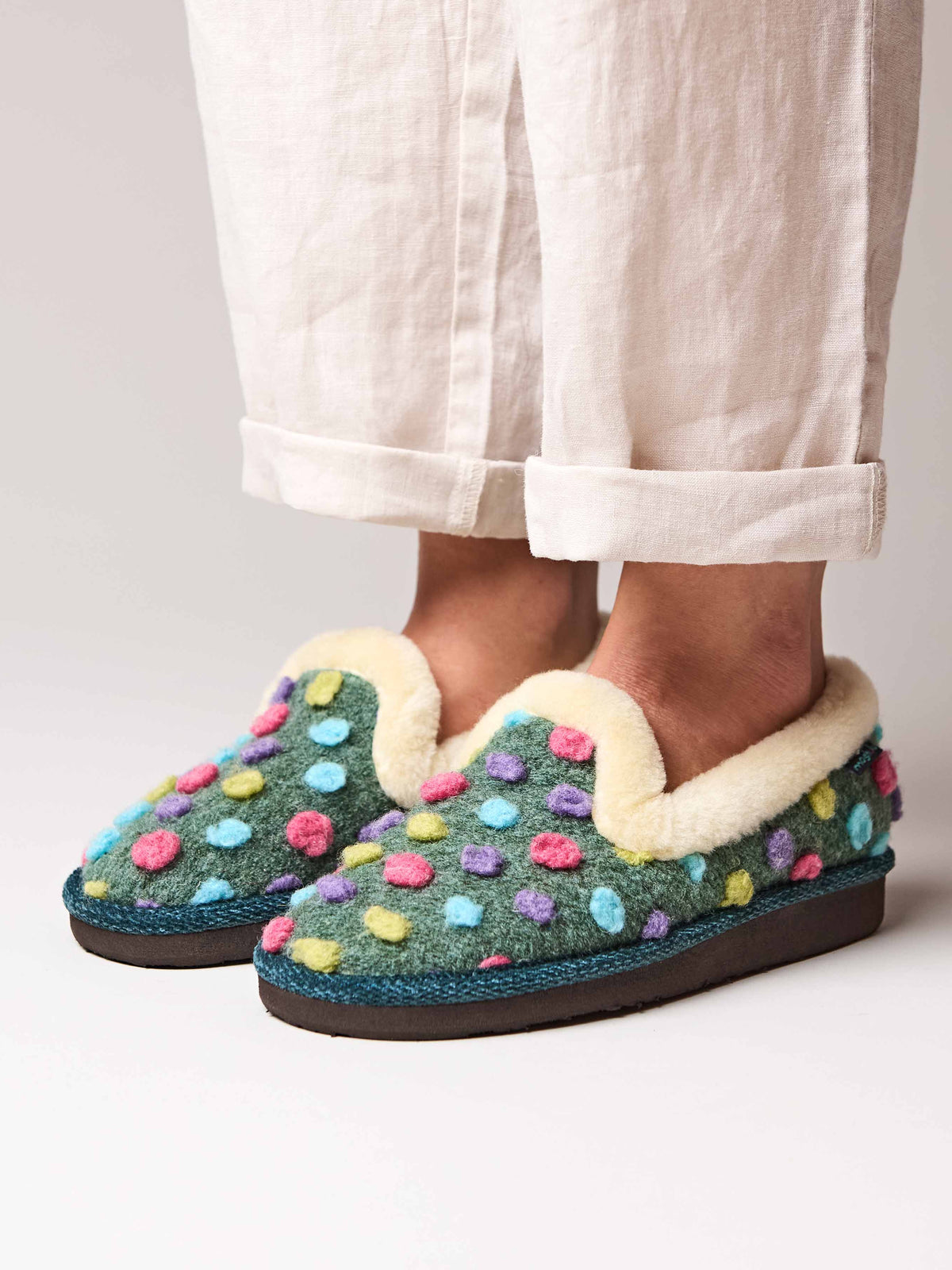 Green classic colourful spotty slippers - PEANUT BRITTLE JADE GREEN