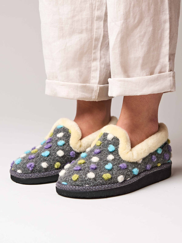 Grey classic colourful spotty slippers - PEANUT BRITTLE SLATE