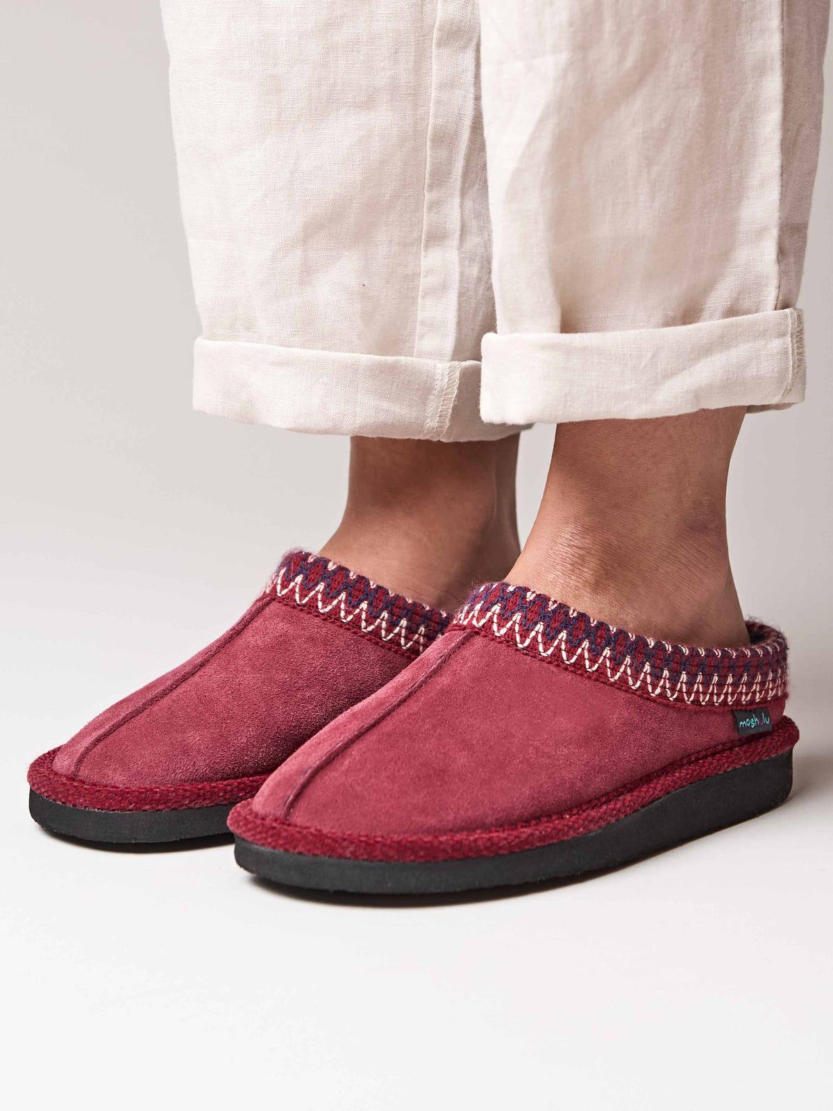 Red suede Turkish mule slippers - ALASKA 2 CRANBERRY