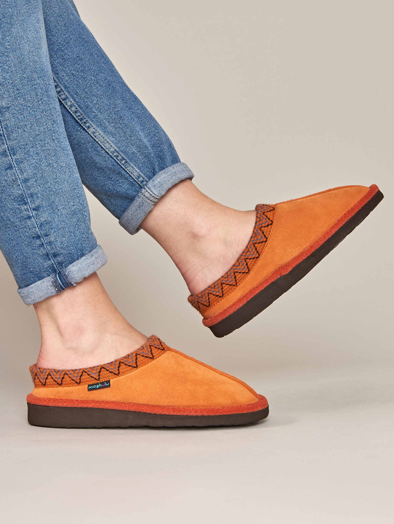 Orange suede Turkish mule slippers - ALASKA 2 ORANGE