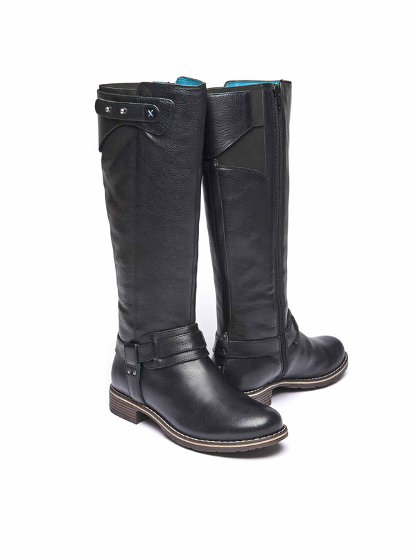 Black classic leather long boots - MISTLETOE BLACK