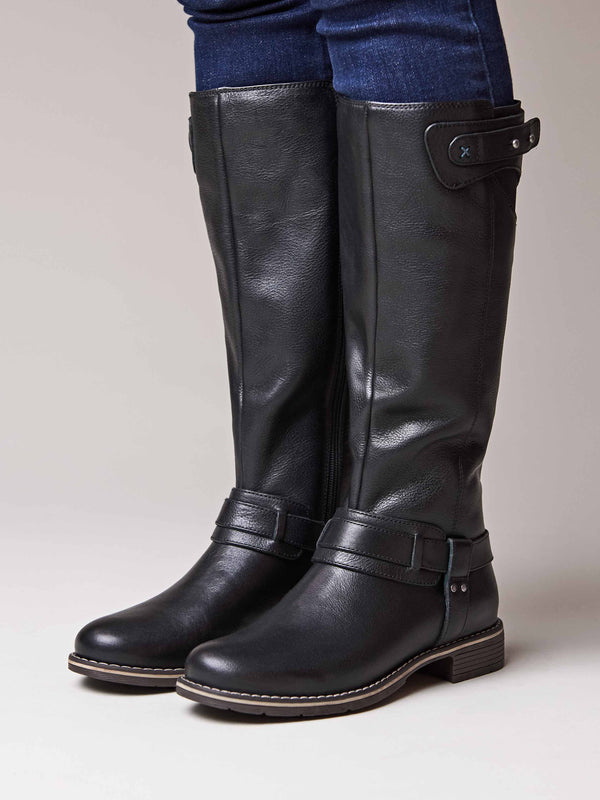 Black classic leather long boots - MISTLETOE BLACK