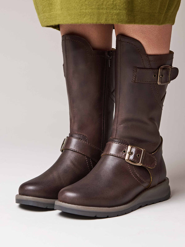 Brown wedge mid-length leather boots - NIGHTJAR CHOCOLATE