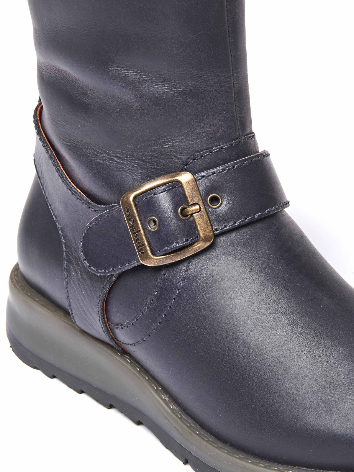 Blue wedge mid-length leather boots - NIGHTJAR NAVY