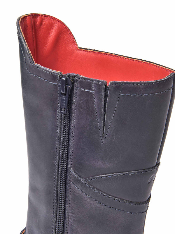 Blue wedge mid-length leather boots - NIGHTJAR NAVY