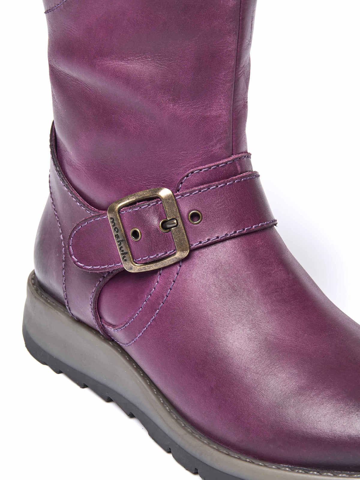 Purple wedge mid-length leather boots - NIGHTJAR PLUM