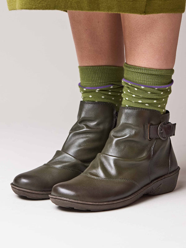 Green slouchy ankle boots - BOURBON 2 OLIVE GREEN/BROWN LEATHER