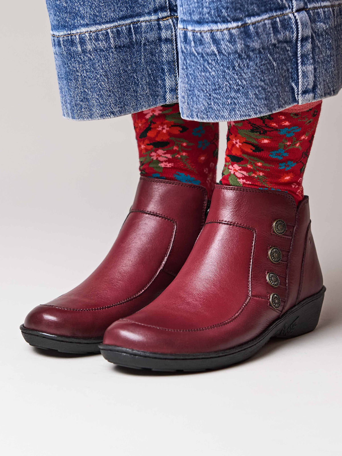 Red leather lightweight ankle boots - FRUIT DROP 2 CABERNET
