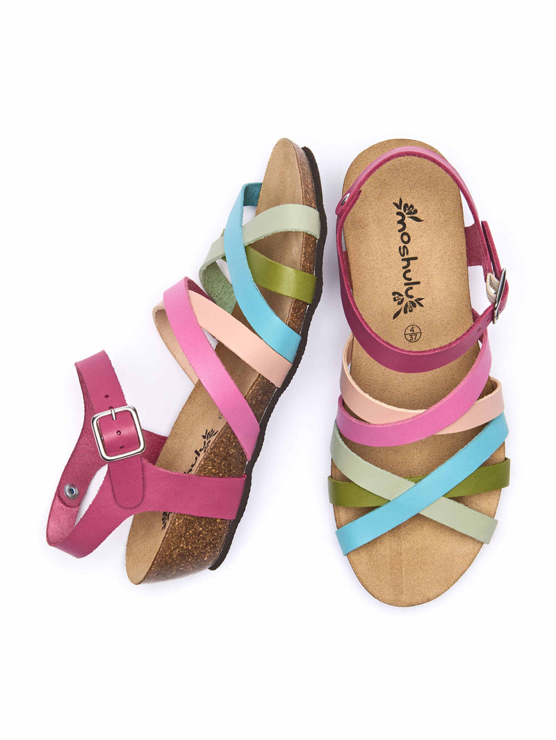 Pink wedged cork footbed sandals - ZILLA FUCHSIA MULTI LEATHER