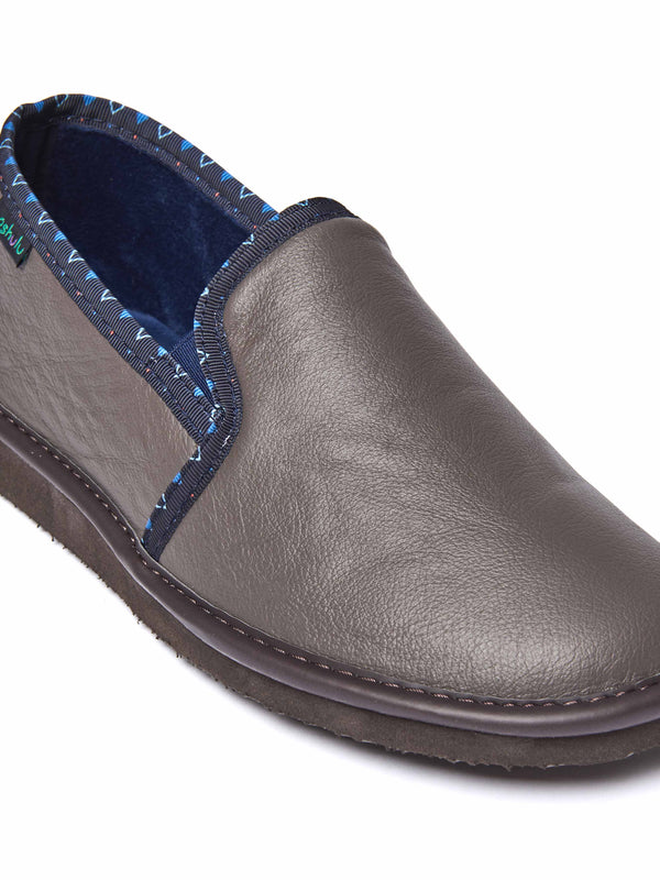 men's classic leather slippers - NEPAL 4 SMOKY BROWN