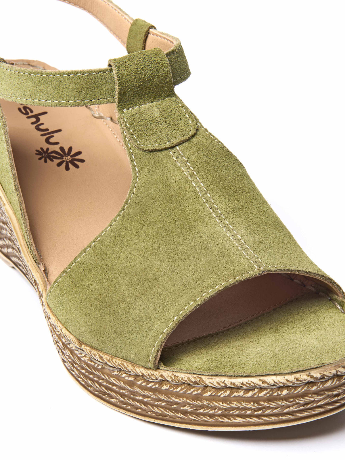 Green t-bar wedge sandals - PEACH MELBA 2 LICHEN GREEN SUEDE