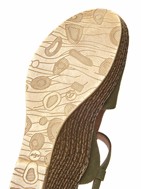 Green t-bar wedge sandals - PEACH MELBA 2 LICHEN GREEN SUEDE