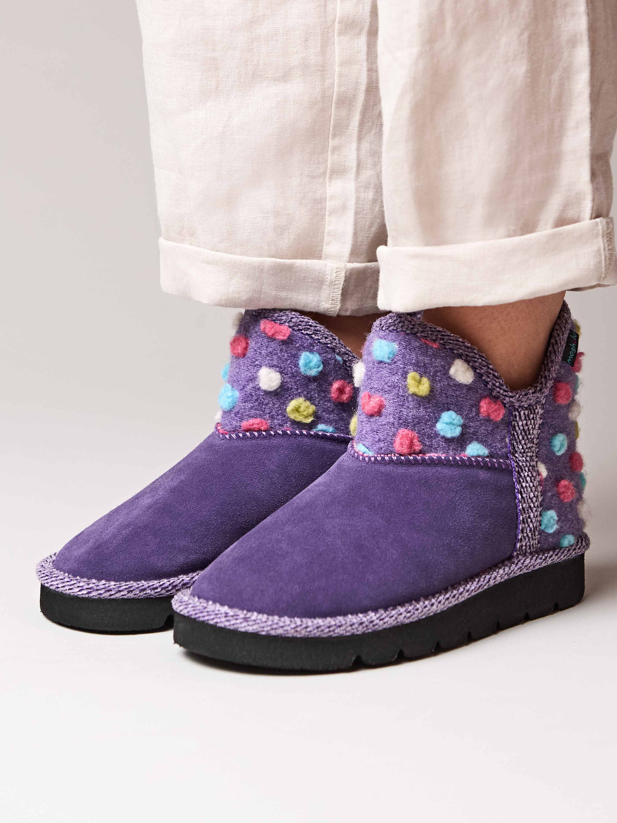 Purple spotty bootie slippers - FIRESIDE 2 VIOLET