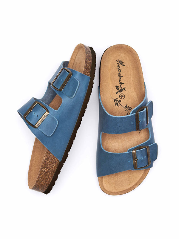 Blue cork footbed mule sandals - BAVARIA WAXY DENIM
