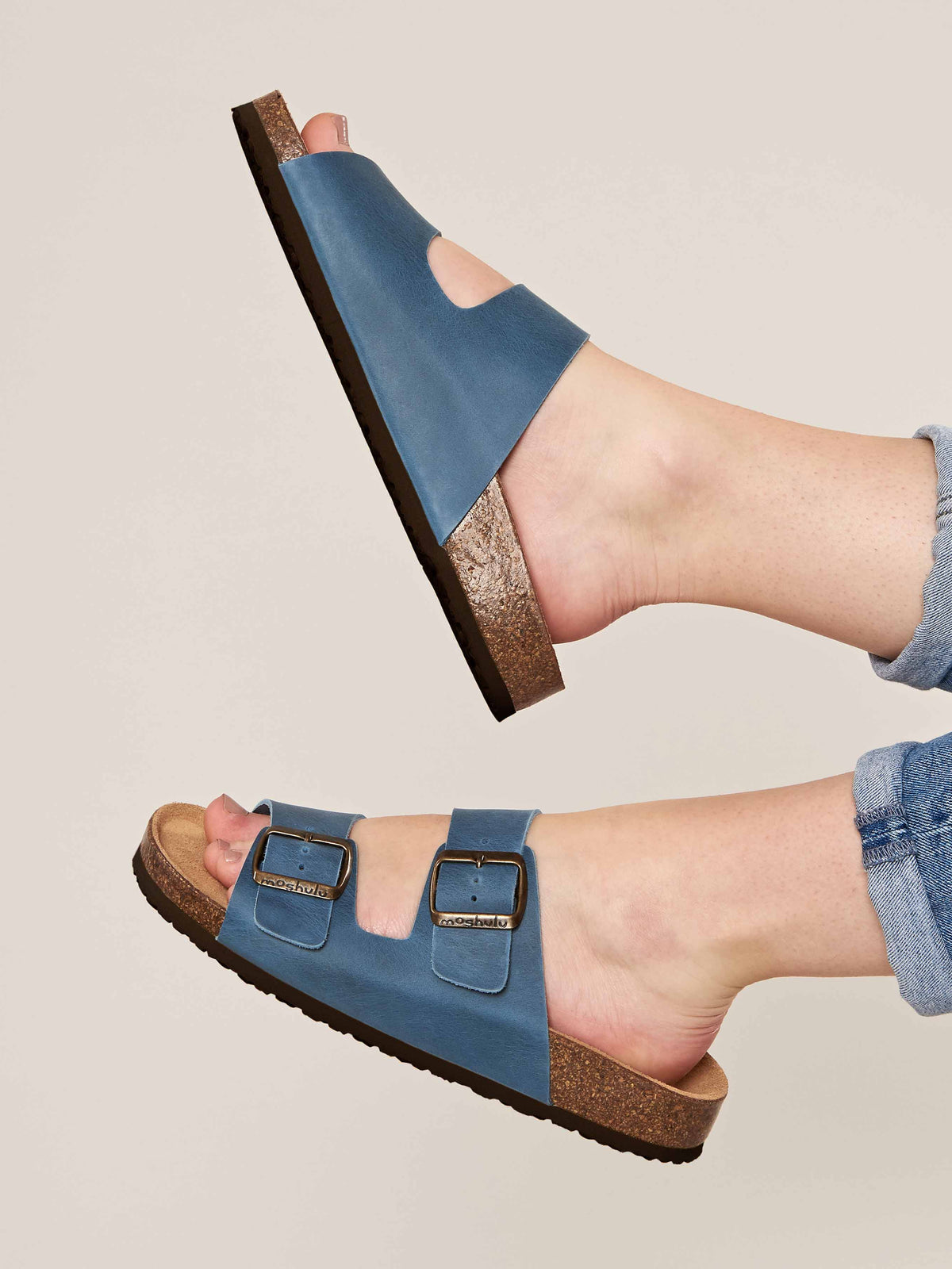 Blue cork footbed mule sandals - BAVARIA WAXY DENIM