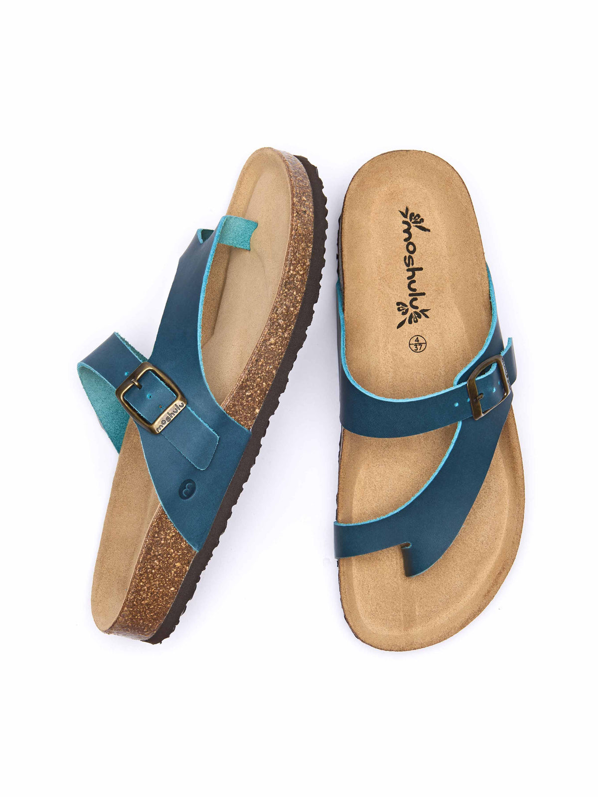 WILMA WAXY MARINE TEAL | Blue toe-post cork footbed sandals | Moshulu ...