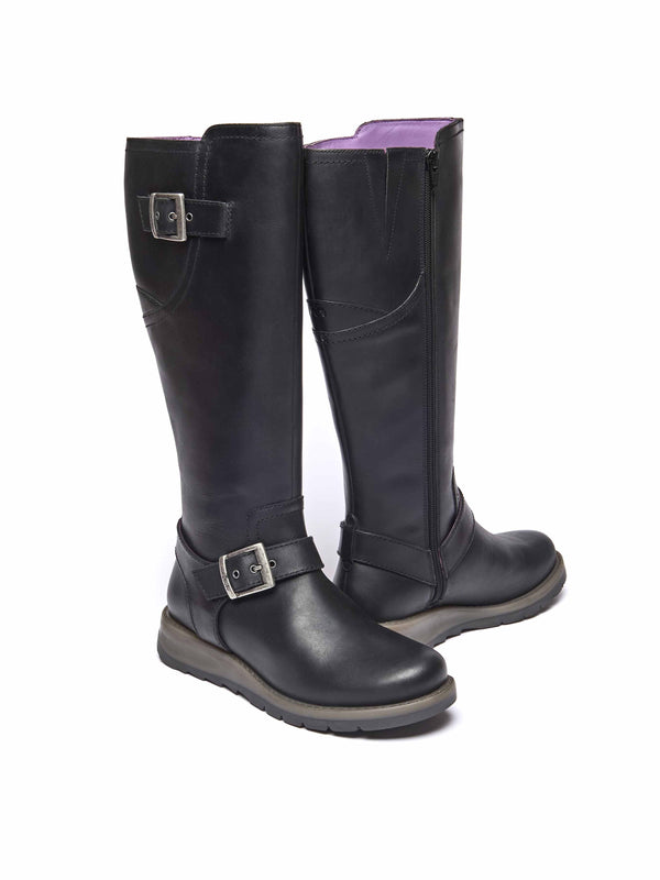 Black long leather wedge boots - STARGAZER BLACK