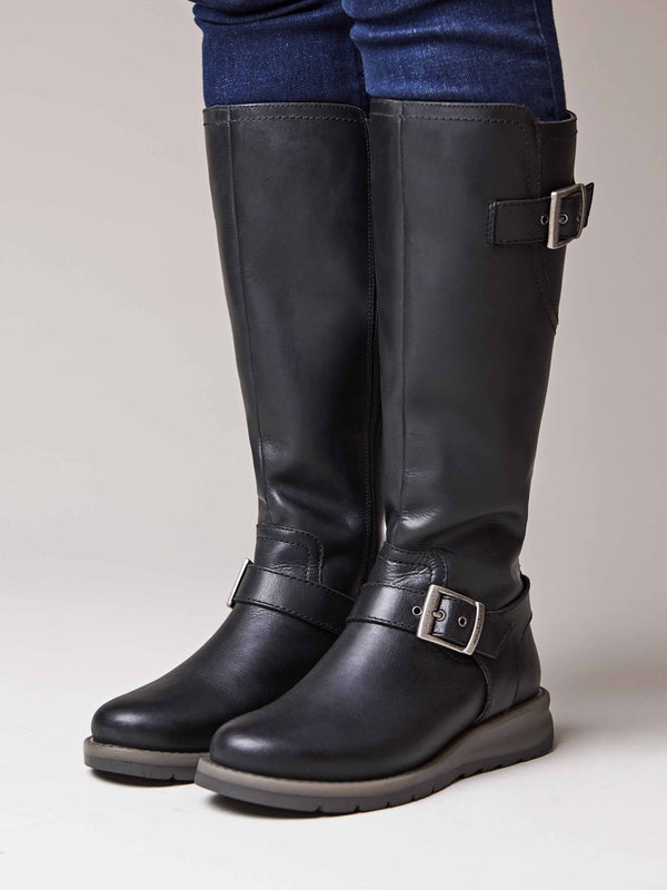 Black long leather wedge boots - STARGAZER BLACK