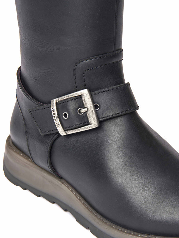 Black long leather wedge boots - STARGAZER BLACK