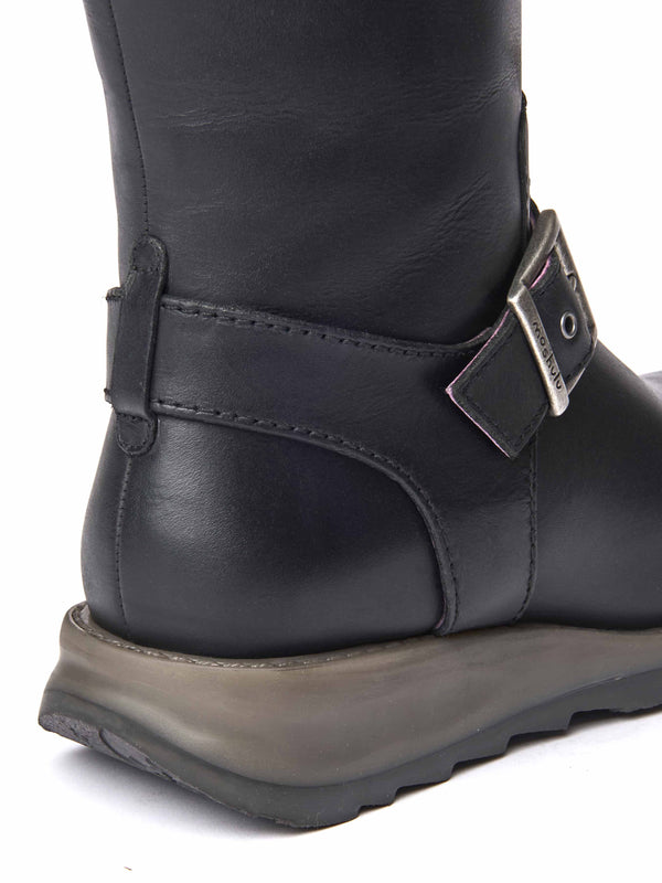 Black long leather wedge boots - STARGAZER BLACK