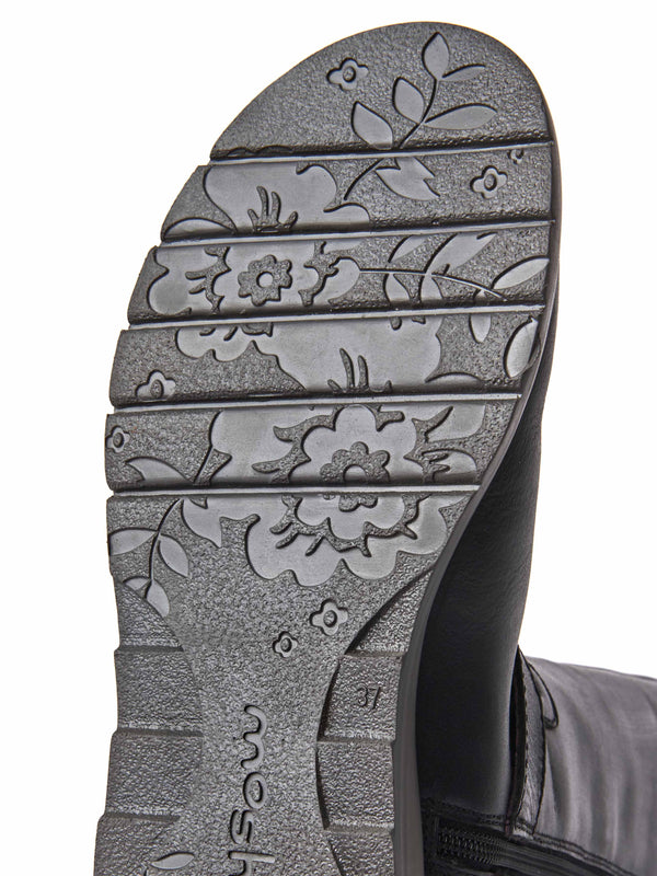 Black long leather wedge boots - STARGAZER BLACK