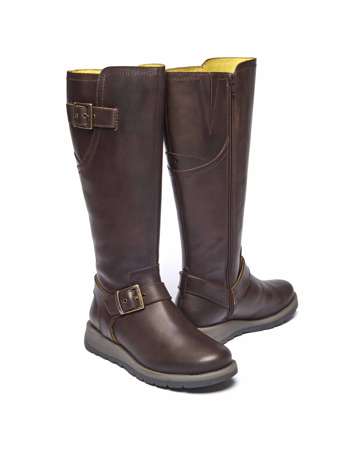Brown long leather wedge boots - STARGAZER CHOCOLATE