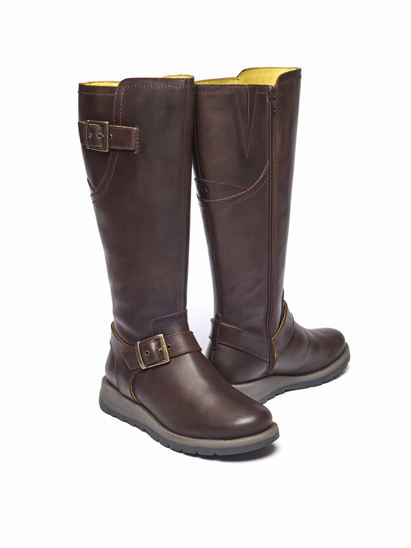 Brown long leather wedge boots - STARGAZER CHOCOLATE