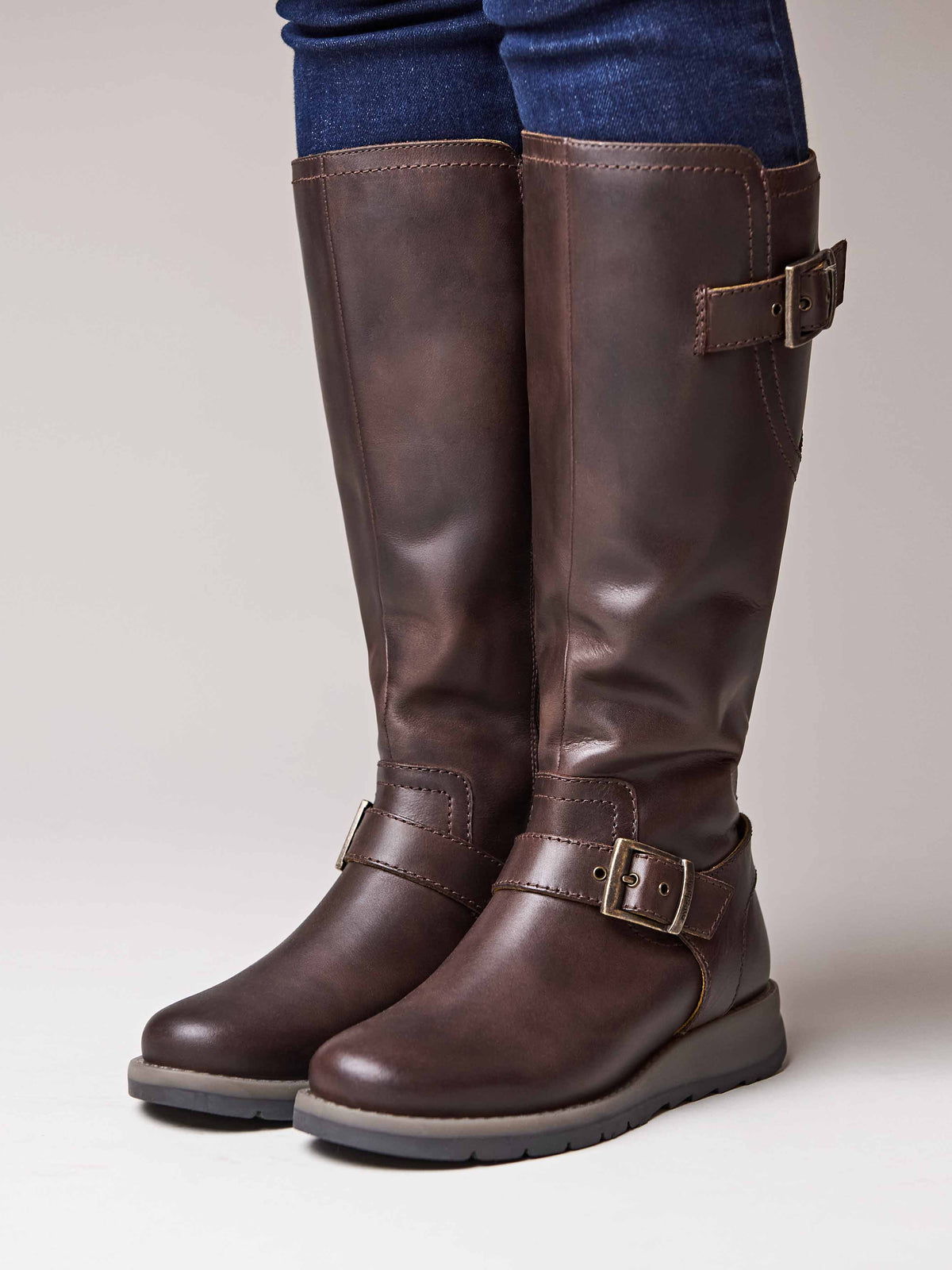 Brown long leather wedge boots - STARGAZER CHOCOLATE
